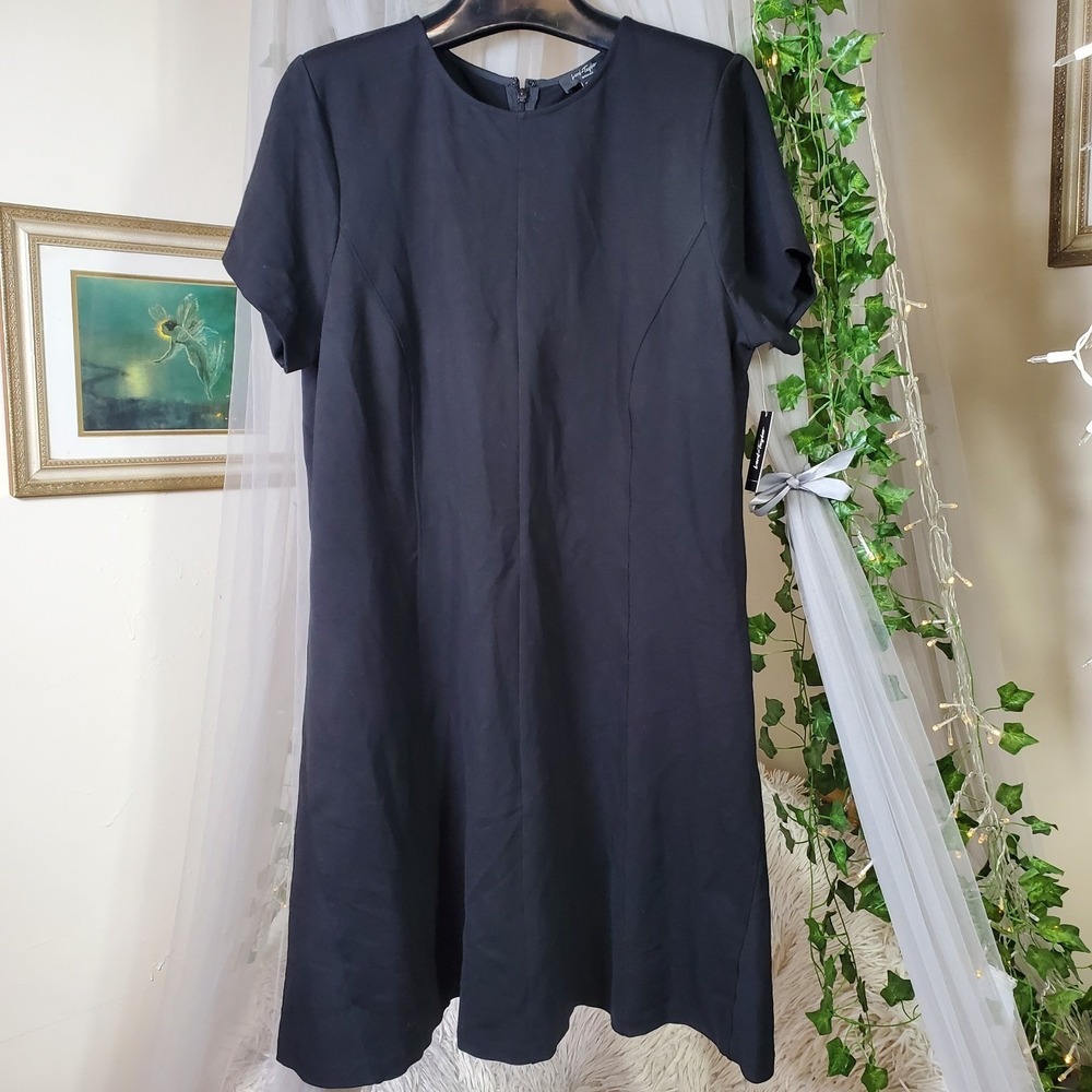 LORD &‎ TAYLOR Black Midi Jersey Knit Dress Size 1X Business Classic Whimsgoth